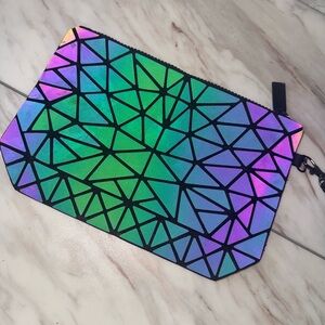 Geometric Iridescent Black Wristlet Clutch Lightweight Zip Pouch